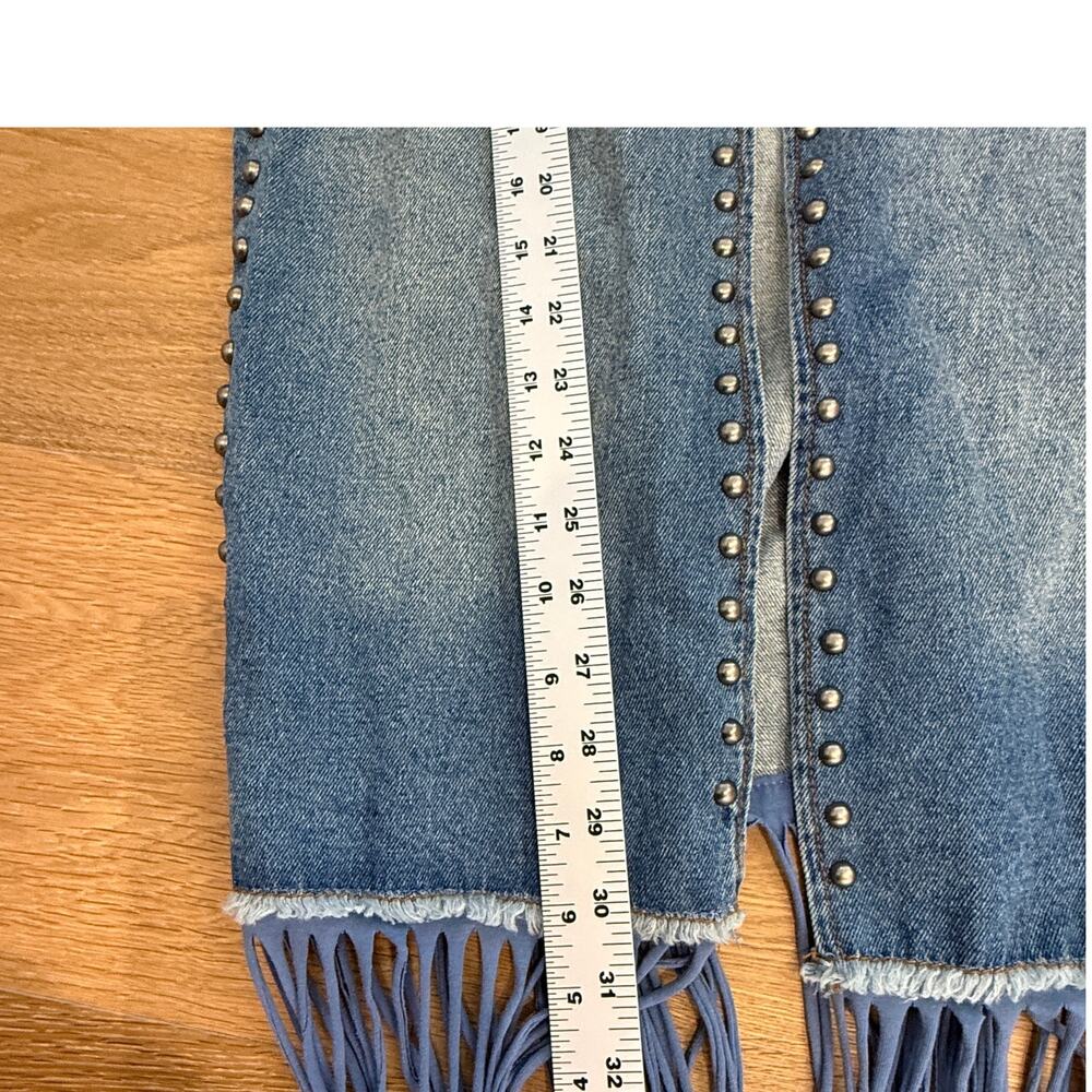 Crazy Train Denim Studded Fringe Vest Western Cowgirl Chic Rodeo Small - Picture 10 of 16